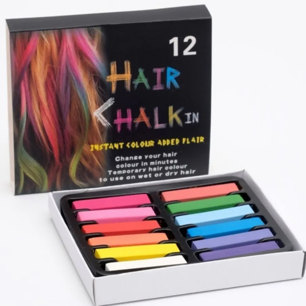 Набор цветных мелков для волос 12 цветов (Краска- мел Hair chalk)