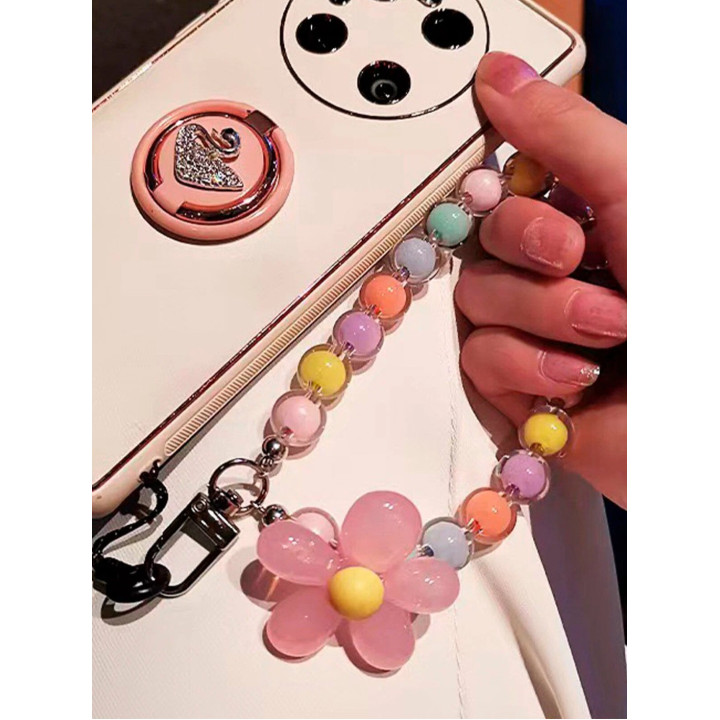 Декоративный брелок обвес для телефона с ромашкой , для защиты телефона от падений  разноцветная