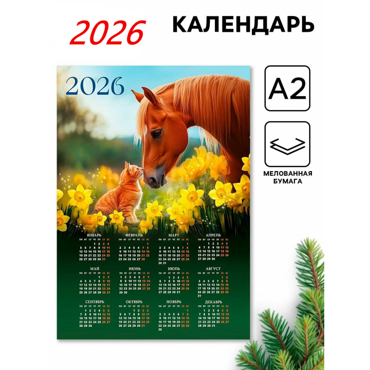 Календарь 2026 настенный "Лошадь", А2, символ года Календарь 2026 настенный "Лошадь", А2, символ года