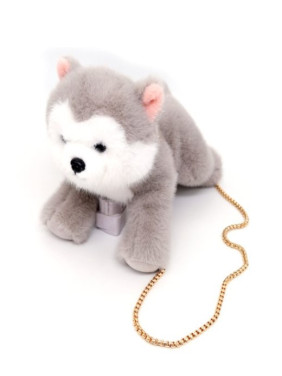 Мягкая игрушка сумочка собака Хаска с золой цепочкой Мягкая игрушка сумочка собака Хаска с золой цепочкой