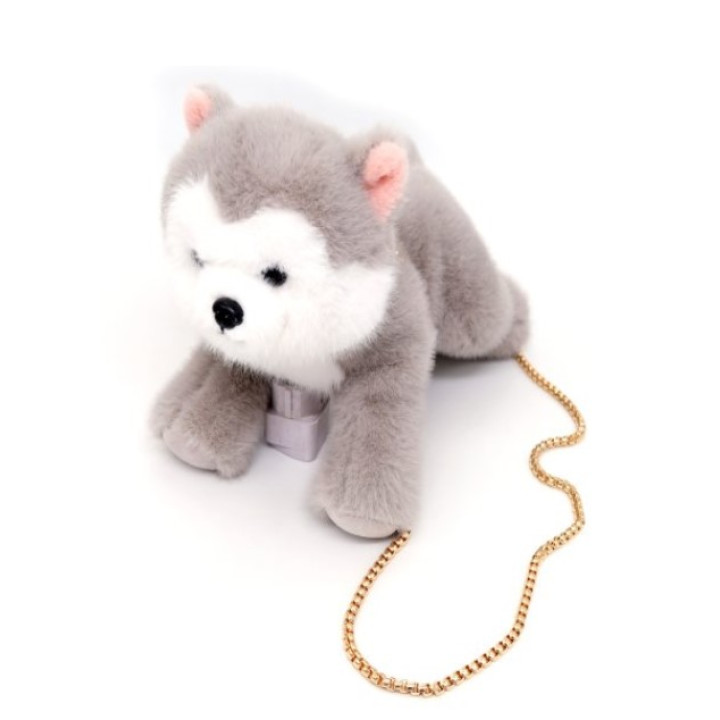 Мягкая игрушка сумочка собака Хаска с золой цепочкой