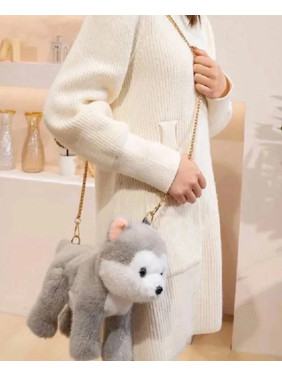 Мягкая игрушка сумочка собака Хаска с золой цепочкой Мягкая игрушка сумочка собака Хаска с золой цепочкой