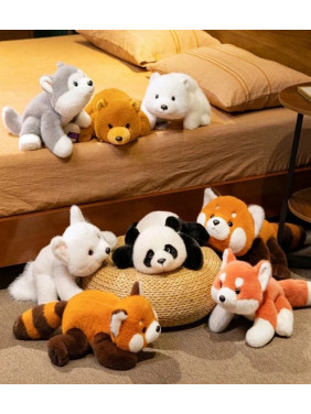 Мягкая игрушки лежебоки крокодил, собака, волк, красная панда, капибара
