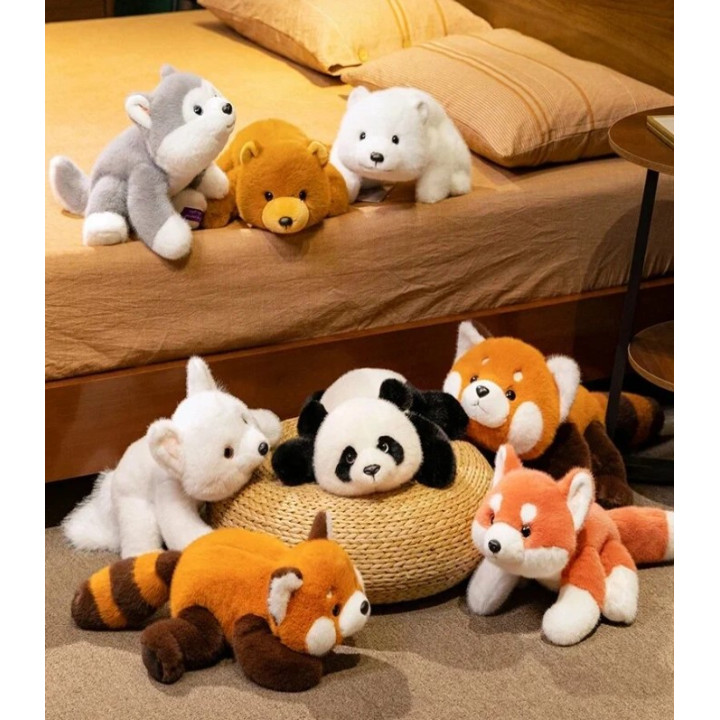 Мягкая игрушки лежебоки крокодил, собака, волк, красная панда, капибара
