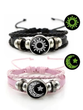 Парный браслет стиль с солнцем и луной. Светящийся, плетеный