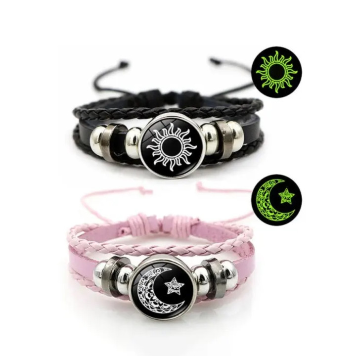 Парный браслет стиль с солнцем и луной. Светящийся, плетеный