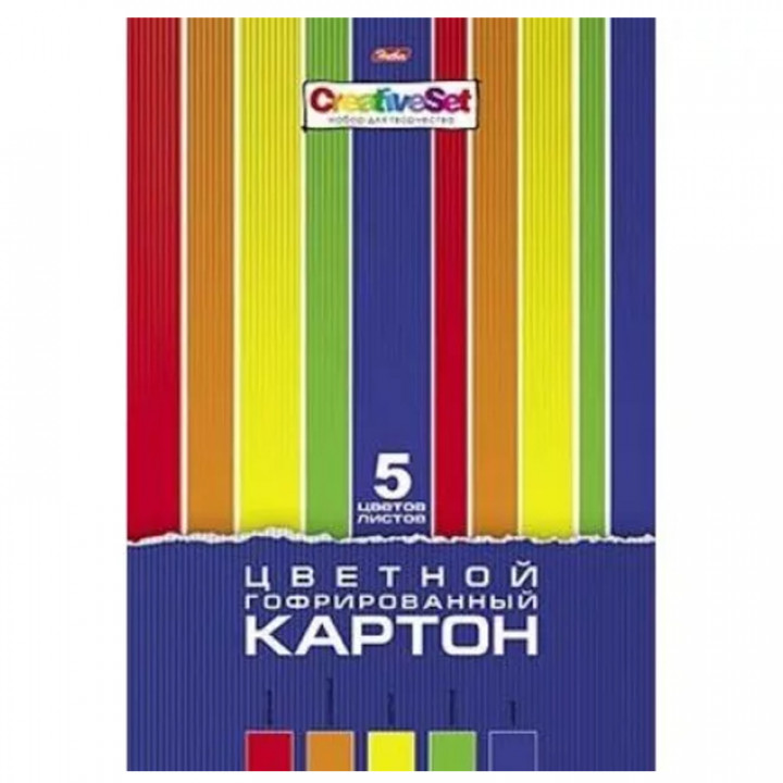 Набор картона цветного гофрированного А4 5л 5цв.