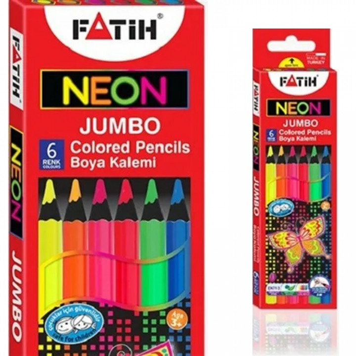 Набор карандашей "FATIH" 6 цветов в картонном пенале NEON JUMBO