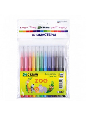 Фломастеры Стамм "ZOO", 12цв., смываемые, пакет, европодвес